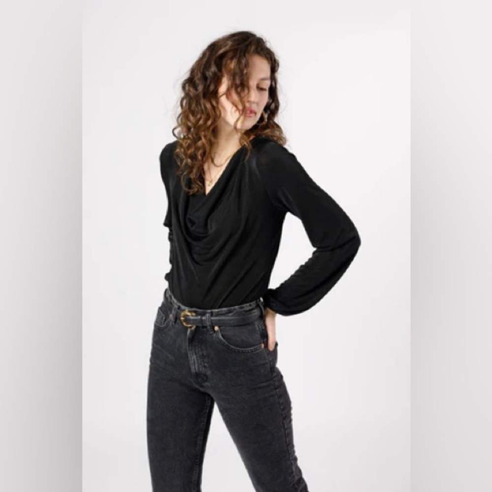 NWT Band Of The Free AGGIE BLACK COWL NECK BODYSUIT Bohemian Balloon Sleeves - Picture 3 of 5